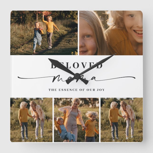 Beloved Mama Mama Happy Mother Day Foto Collage Quadratische Wanduhr (Vorderseite)