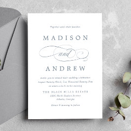 Beloved Slate Blue Calligraphy Wedding Einladung