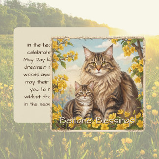 Beltane Blessings May Day Kitten Folklore Flat Feiertagskarte