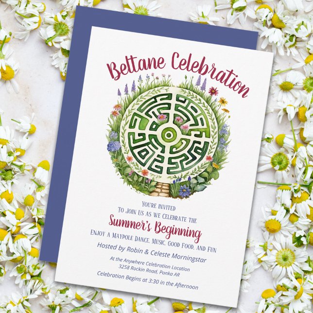 Beltane Celtic Garden Labyrinth Sabbat Party Einladung (Beltane Celtic Garden Labyrinth Sabbat Party Invitation by the Pagan Holidays shop)