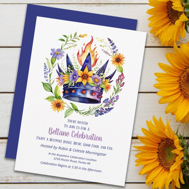 Beltane Fire Crown Summer Floral Sabbat Party Einladung (Beltane Fire Crown Summer Floral Sabbat Party Invitation by the Pagan Holidays shop)
