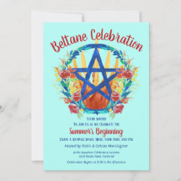 Beltane Fire Pentagramm Summer Floral Sabbat Party Einladung