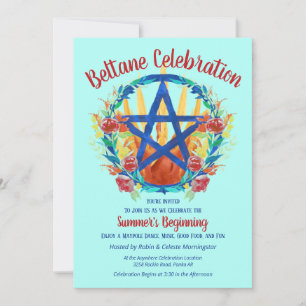 Beltane Fire Pentagramm Summer Floral Sabbat Party Einladung