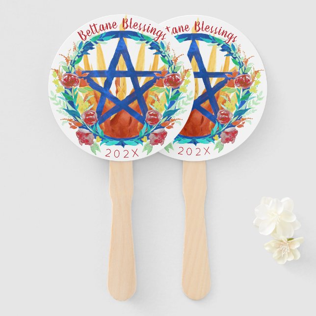 Beltane Fire Summer Blume Pentagramm Wicca Sabbat Fächer (Vorne und Hinten)