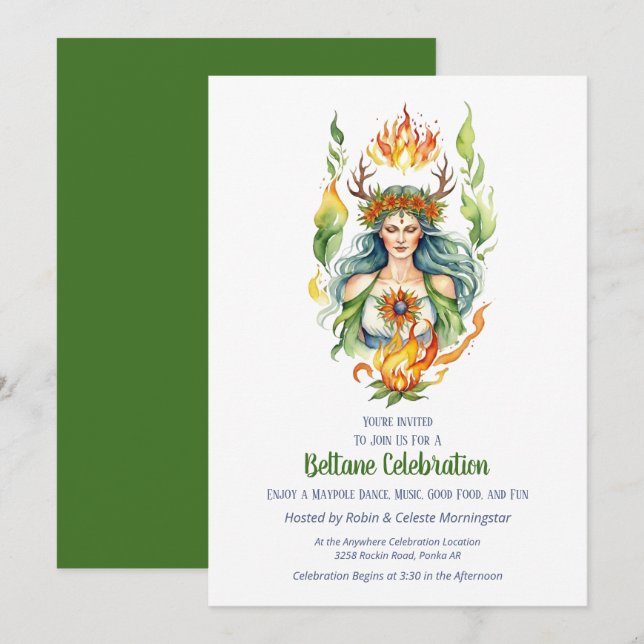 Beltane Fire Summer Goddess Floral Sabbat Party Einladung (Vorne/Hinten)