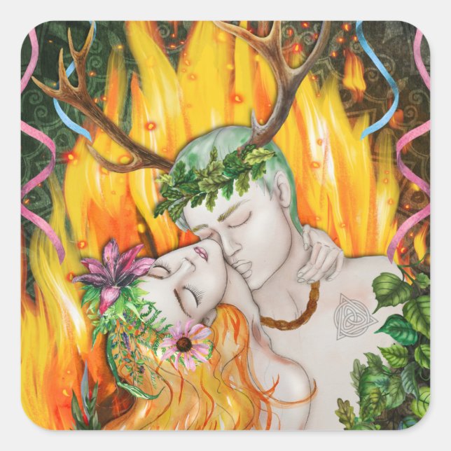 Beltane God & Goddess Wiccan Sabbat Quadratischer Aufkleber (Vorderseite)