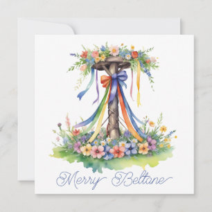 Beltane-Maibaum-Blumen-Sommerbeginn-Sabbat Feiertagskarte