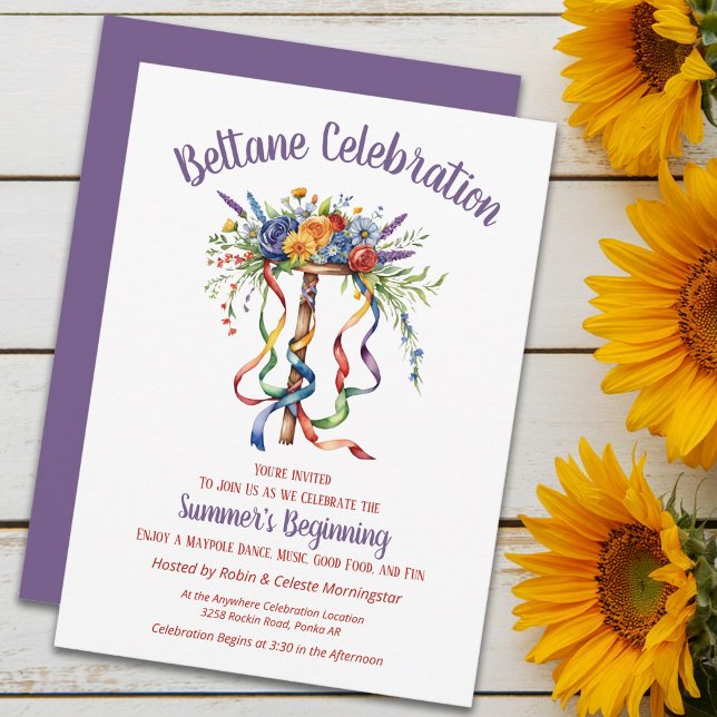 Beltane Maypole Summer Floral Sabbat Party Einladung (Beltane Maypole Summer Floral Sabbat Party Invitation by the Pagan Holidays shop)