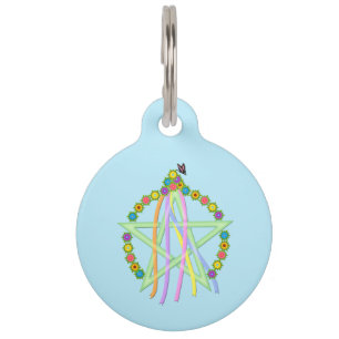 Beltane Pentagram mit Pastel Ribbons und Blume Tiermarke