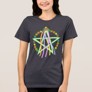 Beltane-Pentagramm mit pastellfarbenen Bändern und Tri-Blend Shirt