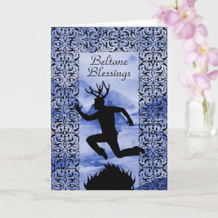 Beltane Segings Lila Horned Man Silhouette Karte