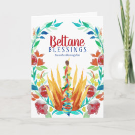 Beltane Segnungen Farbenfrohe Blumenfeuer und Mayp Karte