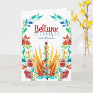 Beltane Segnungen Farbenfrohe Blumenfeuer und Mayp Karte