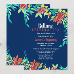 Beltane Summer Blume Wicca Watercolor Blue Einladung
