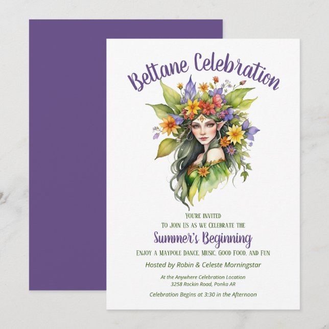 Beltane Summer Fairy Floral Sabbat Party Einladung (Vorne/Hinten)