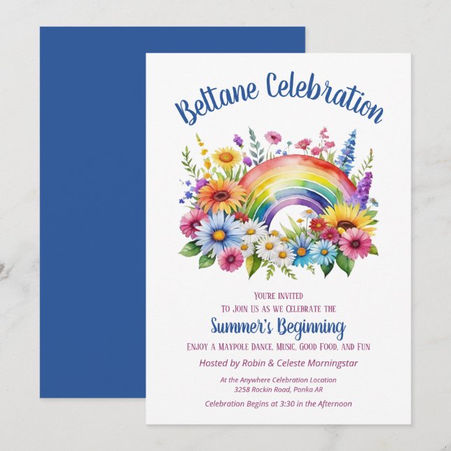 Beltane Summer Floral Rainbow Sabbat Party Einladung (Vorne/Hinten)