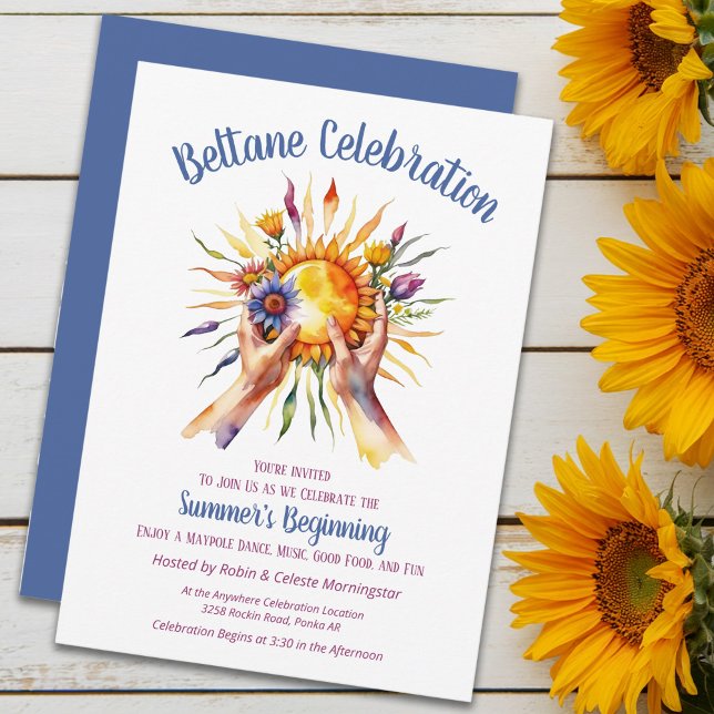 Beltane Summer Sun Floral Sabbat Party Einladung (Beltane Summer Sun Floral Sabbat Party Invitation by the Pagan Holidays shop)