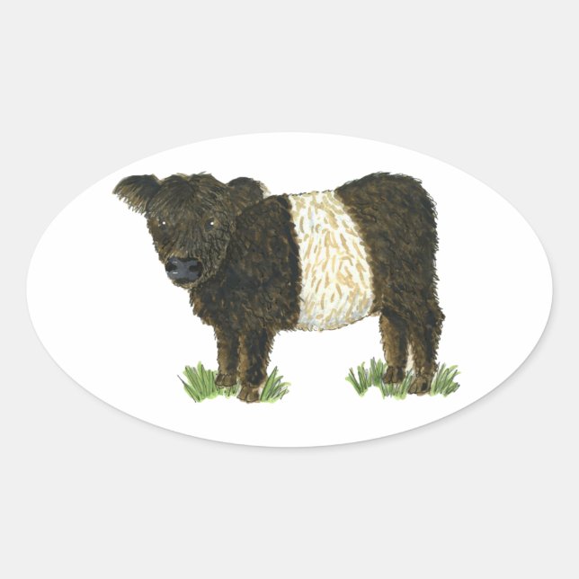 'Beltie' Belted Galloway Ovaler Aufkleber (Vorderseite)