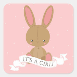 Belüftetes Bunny Rabbit Es ist ein Mädchen! Pink B Quadratischer Aufkleber