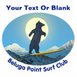 Beluga Point Surf Club Fotoskulptur Magnet<br><div class="desc">Eine digitale Darstellung eines Schwarzen Bären, der das kalte Wasser von Alaska surft. Enthält den Text "Beluga Point Surf Club". Es gibt einen Ort, wo Sie Ihren eigenen zusätzlichen Text hinzufügen können. Knik Arm und Drehwiederum Arm, um Anchorage herum, rühmen sich die zweithöchsten Gezeiten in Nordamerika nach der Bay of...</div>