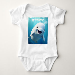 Beluga-Wal Cartoon Blau Grün Arktischer Ozean Baby Strampler