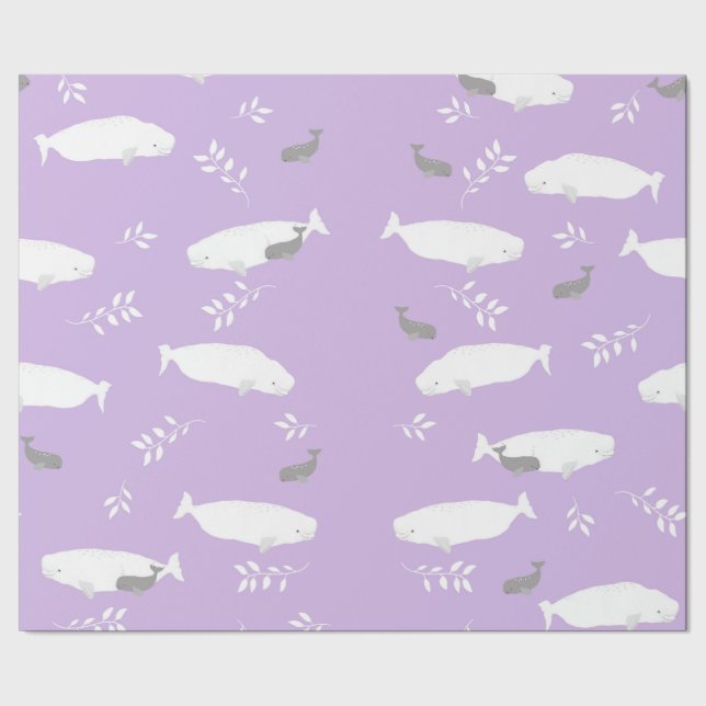 Beluga Whale auf Pastel Lilac Illustration Geschenkpapier (Saum)
