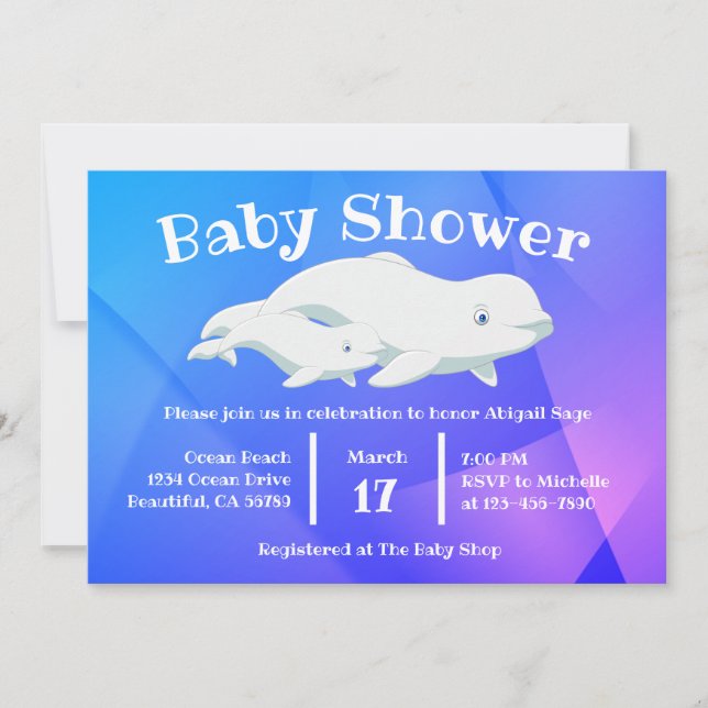 Beluga Whale Blue, Pink Arctic Ocean Baby Shower Einladung (Vorderseite)