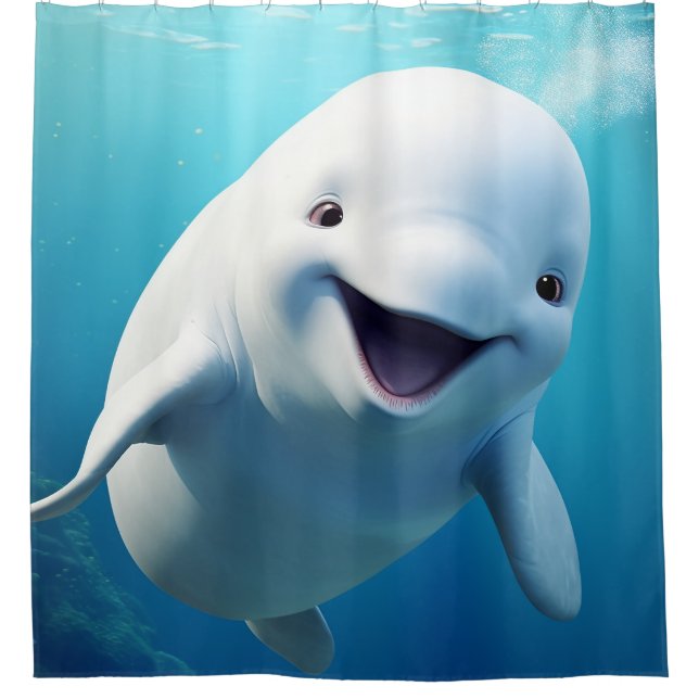 Beluga Whale Cartoon Blauer grüner arktischer Ozea Duschvorhang (Vorderseite)