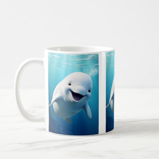 Beluga Whale Cartoon Blauer grüner arktischer Ozea Kaffeetasse (Links)