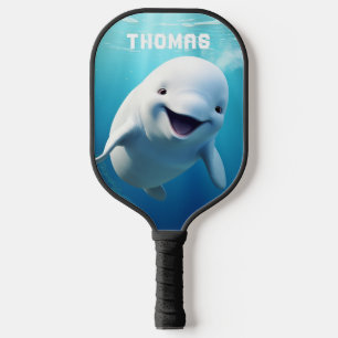 Beluga Whale Cartoon Blauer grüner arktischer Ozea Pickleball Schläger