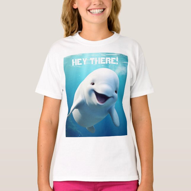 Beluga Whale Cartoon Blauer grüner arktischer Ozea T-Shirt (Vorderseite)
