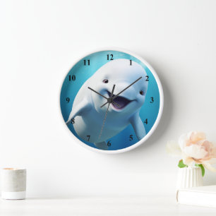 Beluga Whale Cartoon Blauer grüner arktischer Ozea Uhr