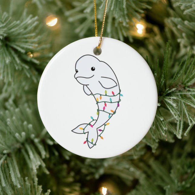 Beluga Whale Frohe Weihnachts Winter Tiere Wale Keramik Ornament (Baum)