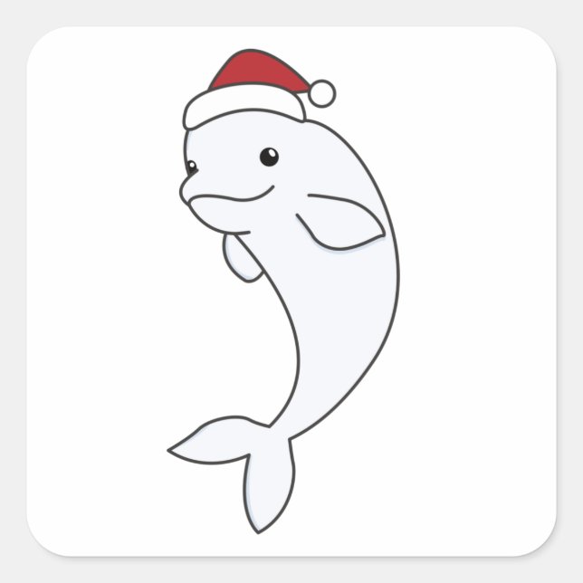 Beluga Whale Frohe Weihnachts Winter Tiere Wale Quadratischer Aufkleber (Vorderseite)