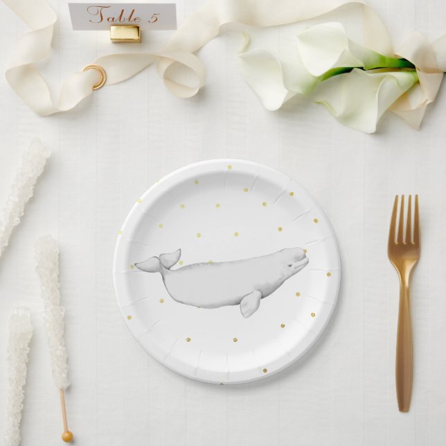 Beluga Whale Illustration Dots Pappteller (Hochzeit)