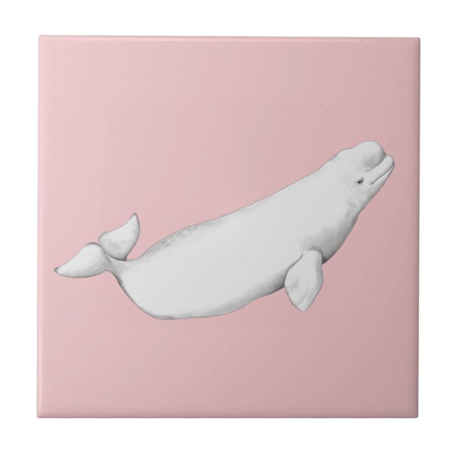 Beluga Whale Illustration Whale Lover Gift Pink Fliese (Vorderseite)