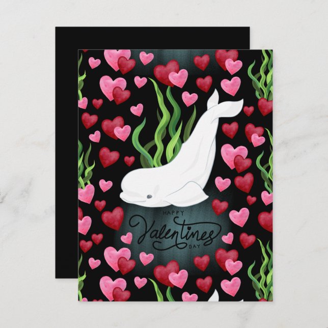Beluga Whale Love Valentine’s Day Card in Black Mitteilungskarte (Vorne/Hinten)