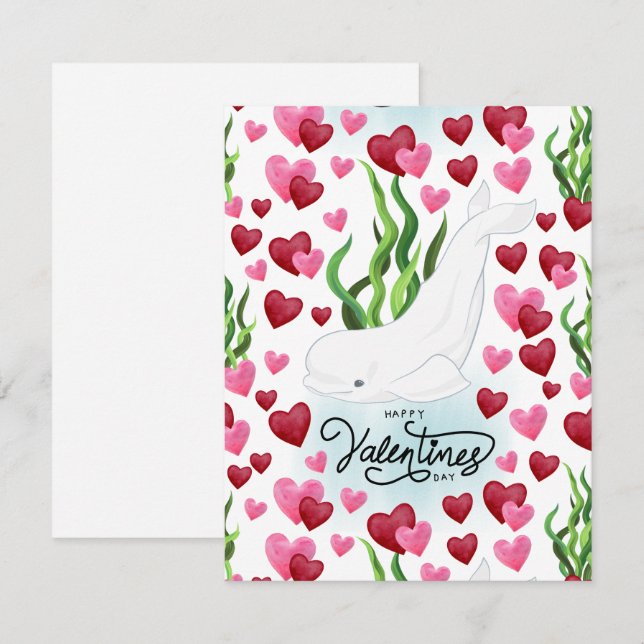 Beluga Whale Love Valentine’s Day Card in White Mitteilungskarte (Vorne/Hinten)