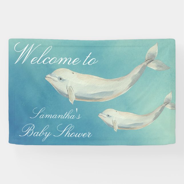 Beluga Whale Mama und Calf Baby Dusche Banner (Horizontal)