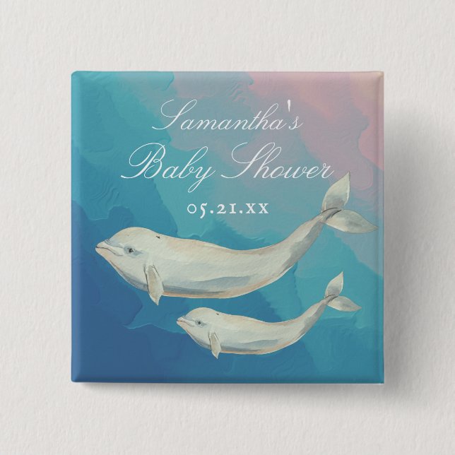 Beluga Whale Mama und Calf Baby Dusche Button (Vorderseite)