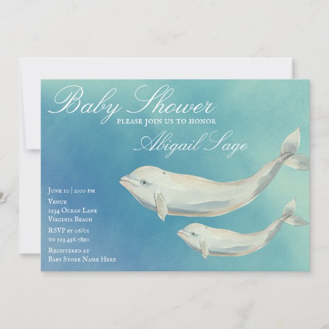 Beluga Whale Mama und Calf Baby Dusche Einladung (Vorderseite)