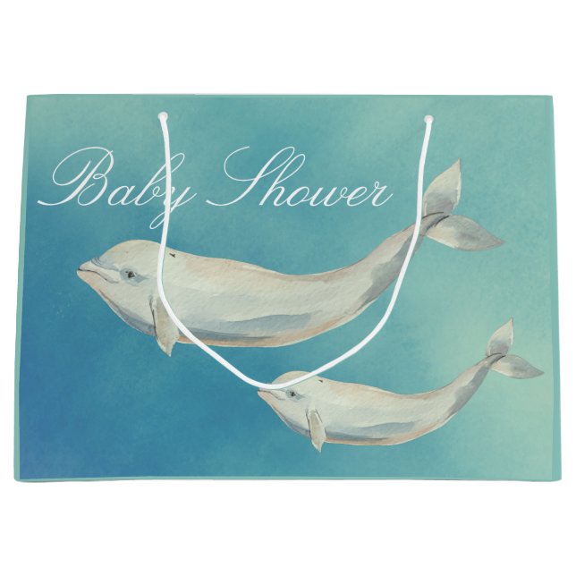 Beluga Whale Mama und Calf Baby Dusche Große Geschenktüte (Vorderseite)