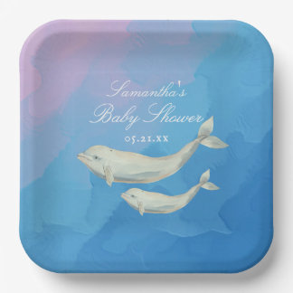 Beluga Whale Mama und Calf Baby Dusche Pappteller
