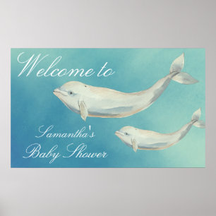 Beluga Whale Mama und Calf Baby Dusche Willkommen Poster