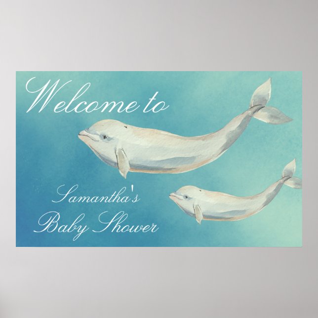 Beluga Whale Mama und Calf Baby Dusche Willkommen Poster (Vorne)