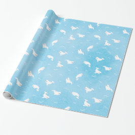 Beluga Whale Muster in Ocean Blue Geschenkpapier