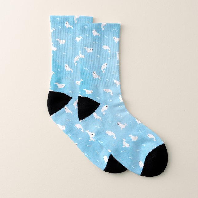 Beluga whale pattern in blue socken (Paar)