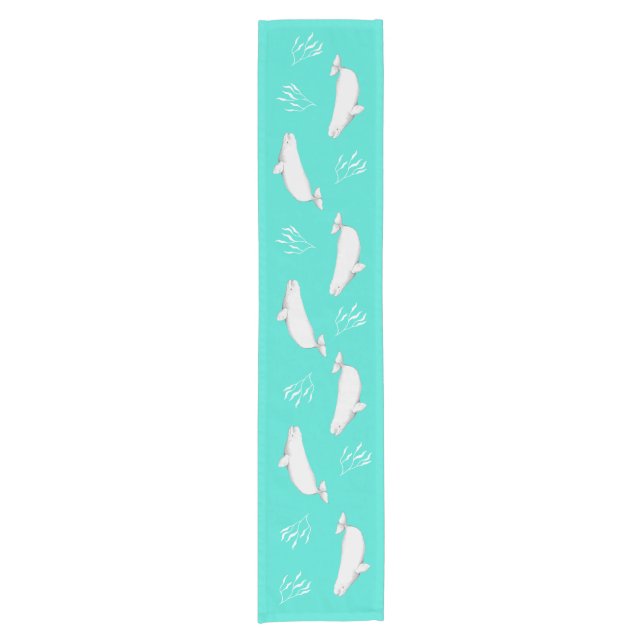 Beluga Whale Turquoise Kurzer Tischläufer (Vorderseite)