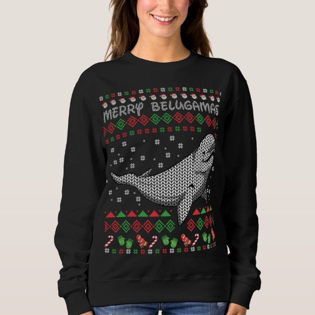 Beluga Whale Ugly Weihnachtsgeschenke. Wale Sweatshirt (Vorderseite)
