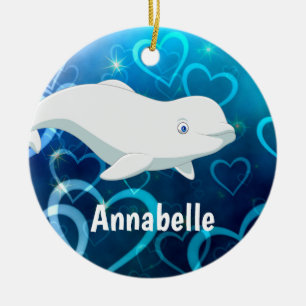 Beluga Whale und Blue Hearts Arktische Weihnachten Keramik Ornament